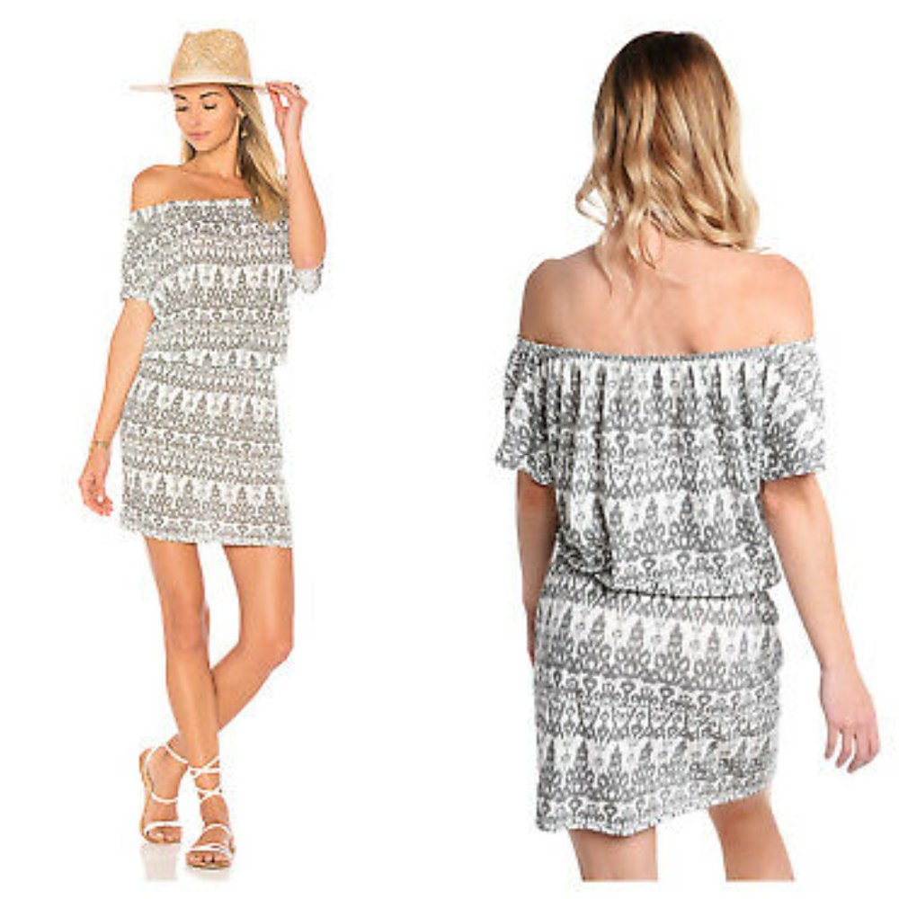 SOFT JOIE Danyale Off the Shoulder Blouson Dress - Gray & White Pattern Sz Small